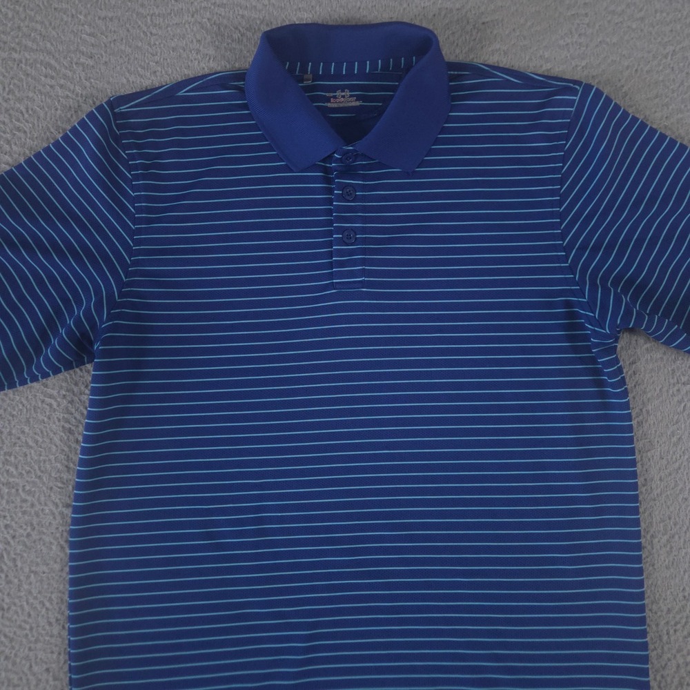 Under Armour Polo Shirt Mens L‎ Blue HeatGear Striped Performance Short Sleeve